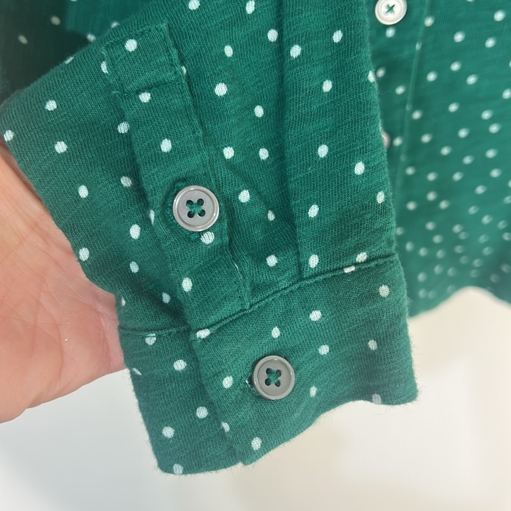 BODEN Tara Jersey Button Down Collared Shirt Green Polka Dot Size 2 Petite - Picture 6 of 12